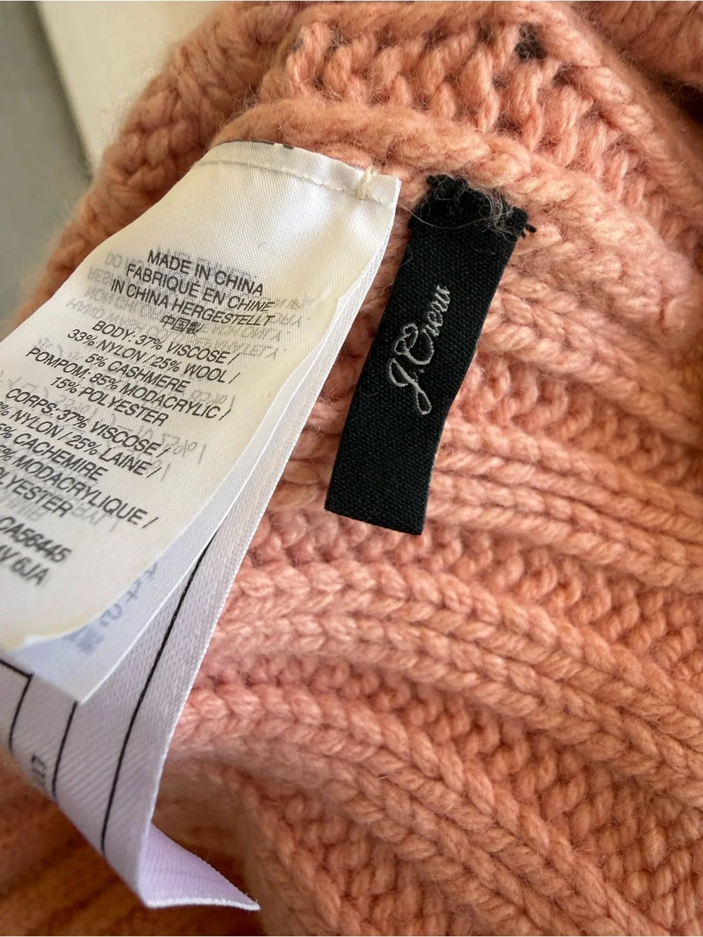 J. Crew Ribbed Knit Pom Beanie in Coral